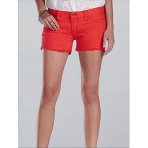 Lucky Brand Riley Shorts Women Sz 8 Red Coral Frayed Hem Stretch Denim Everyday